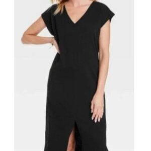 NWT Universal Thread Midi V-Neck Shirtdress, black, large, 013097097